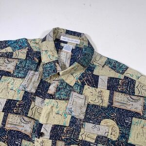 High Advantage Silk Shirt Mens Abstract Patterned Button‎ Up Short Sleeve M